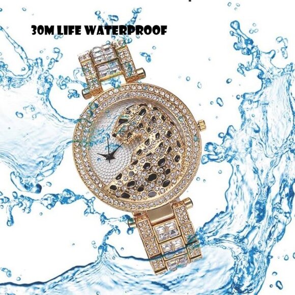 18K White GOld CZ Diamond Leopard BLING Watch! main image 4